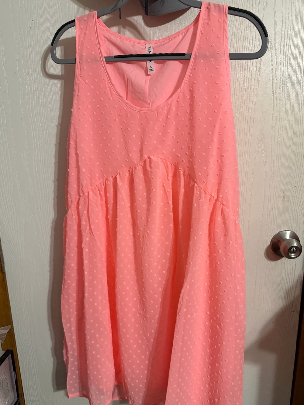 NWOT  Zenana Pink Swiss Dot Sleeveless Babydoll Dress - Size Large